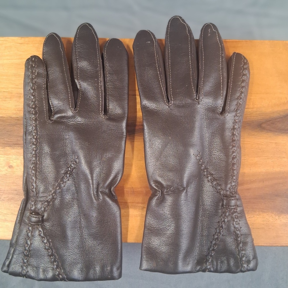 COR LISS Women's Dark Brown Gloves with Knit Lining Size S Fits 6-6 1/2